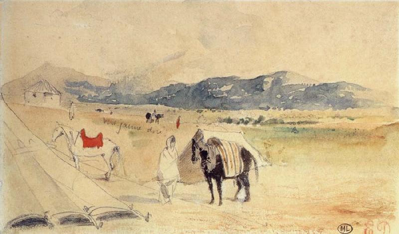 Eugene Delacroix Encampment in Morocco between Tangiers and Meknes oil painting image